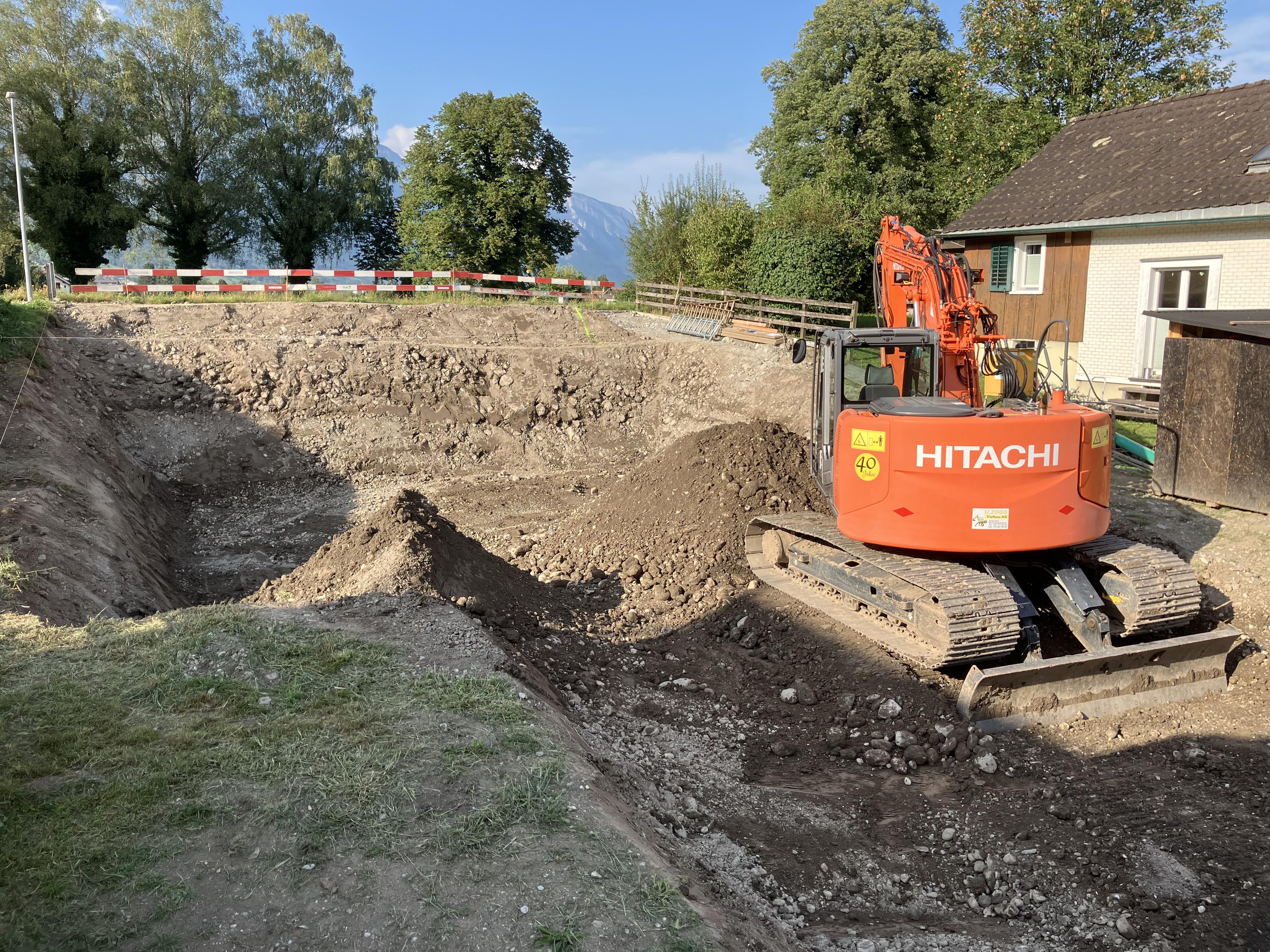 Aushub für EFH Werdenstrasse 29, Grabs